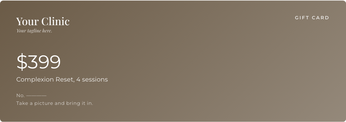 Gift card panel carrying a set price for a four-session course.